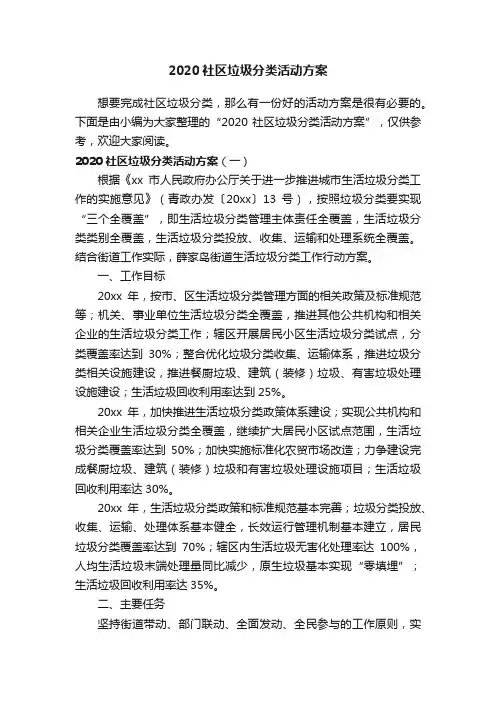 2020社区垃圾分类活动方案