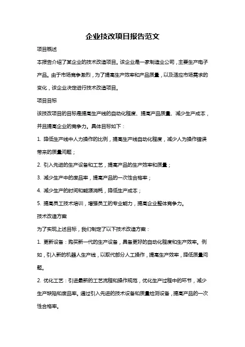 企业技改项目报告范文