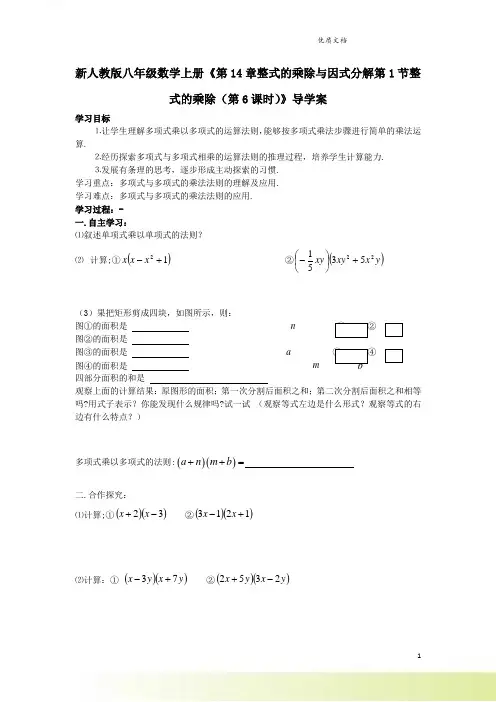 新人教版八年级数学上册《第14章整式的乘除与因式分解第1节整式的乘除(第6课时)》导学案