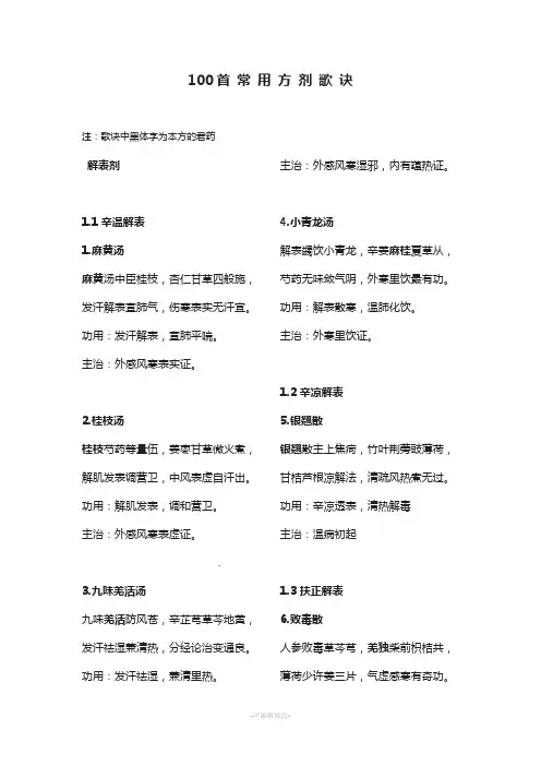 中医药100首常用方剂歌诀