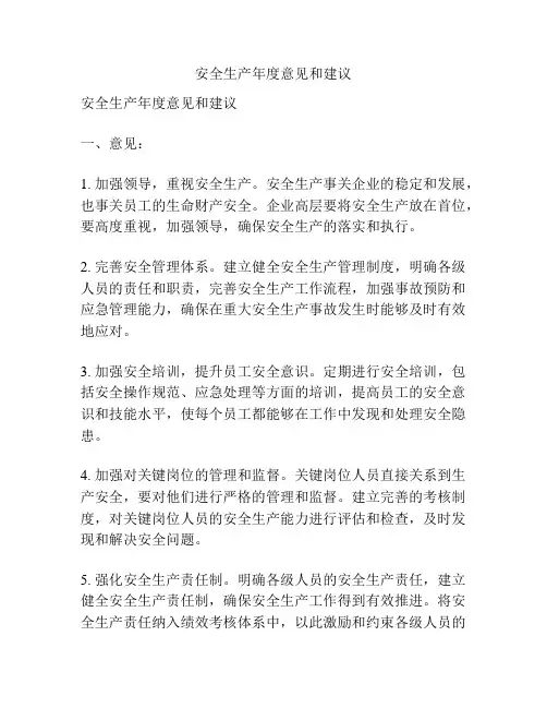 安全生产年度意见和建议