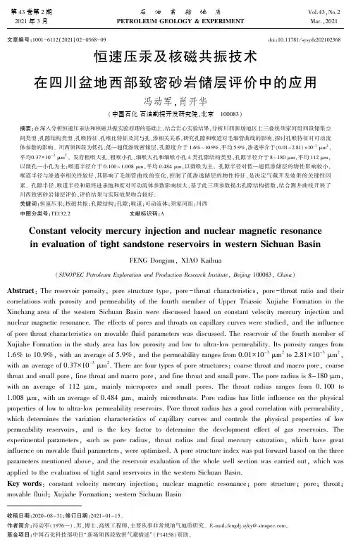 恒速压汞及核磁共振技术在四川盆地西部致密砂岩储层评价中的应用