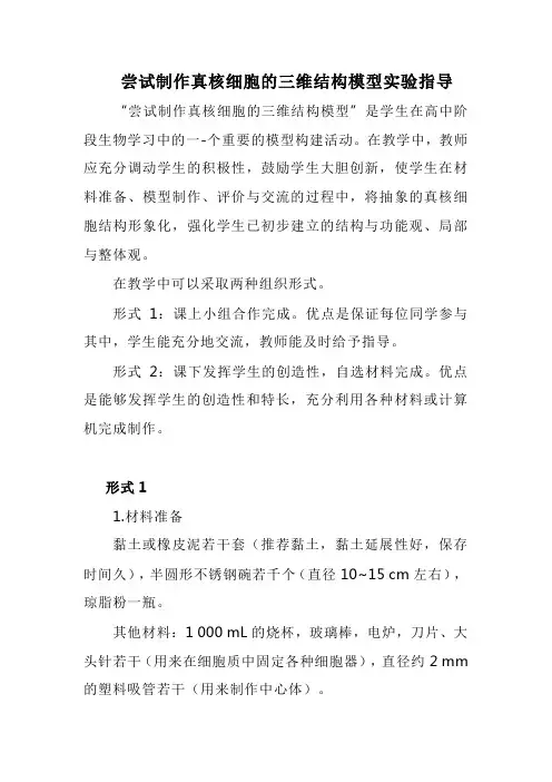 尝试制作真核细胞的三维结构模型实验指导