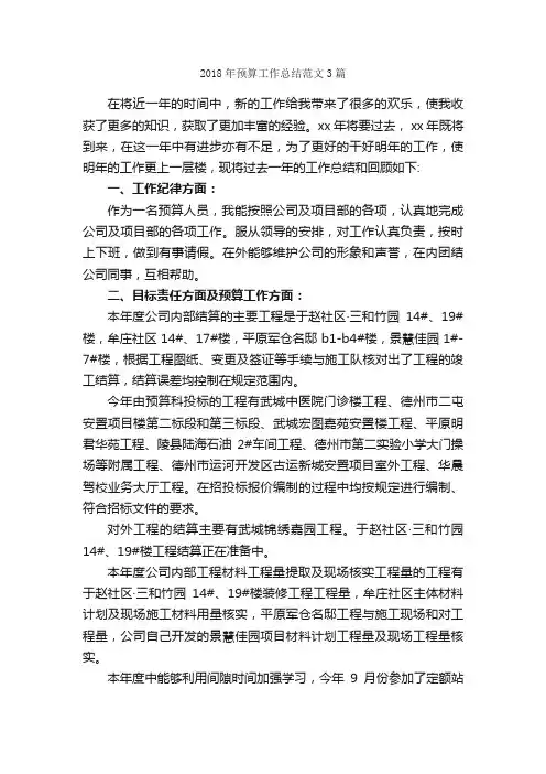 2018年预算工作总结范文3篇_工作总结范文_