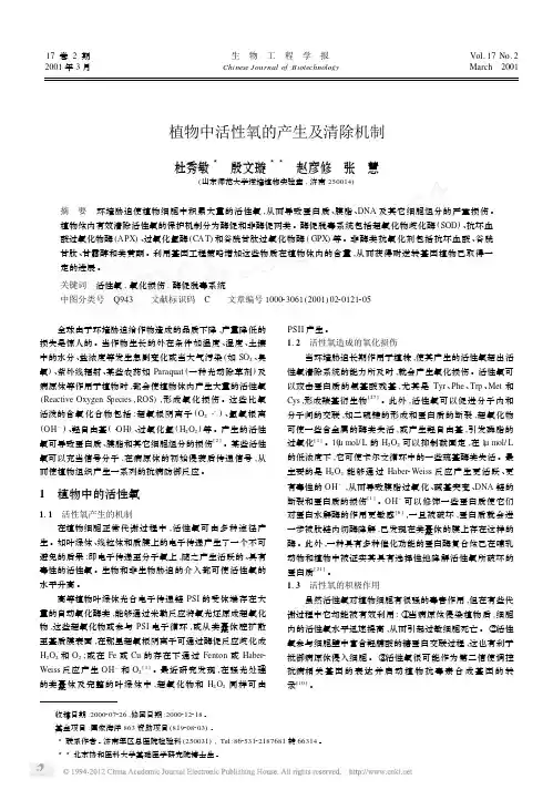 植物中活性氧的产生及清除机制