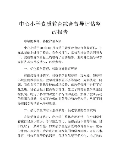中心小学素质教育综合督导评估整改报告