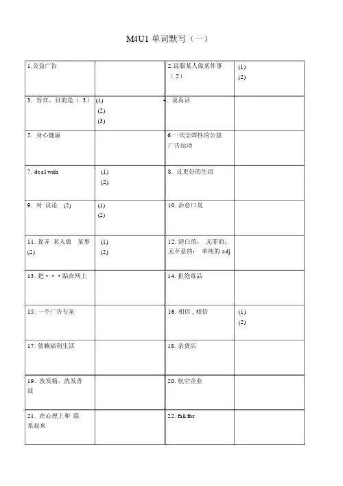 (完整版)牛津高中英语M4U1单词检测
