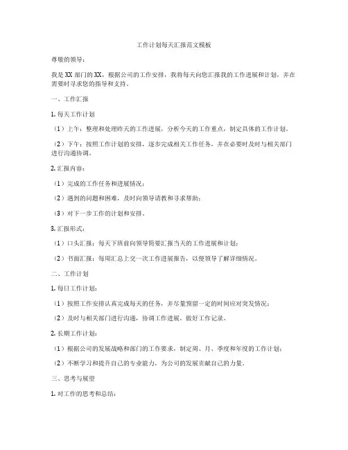 工作计划每天汇报范文模板