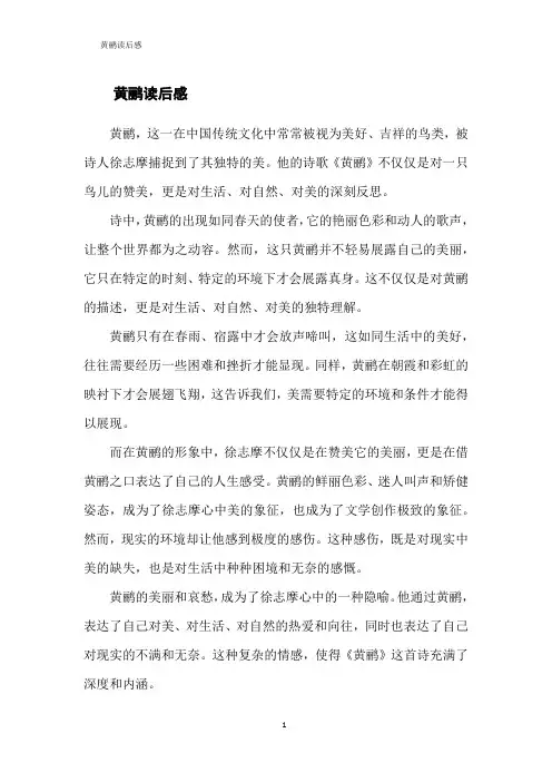 黄鹂读后感