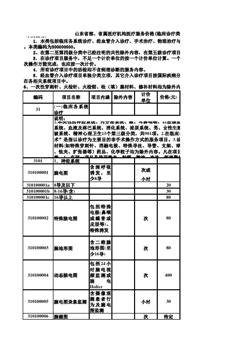 山东省医疗收费目录