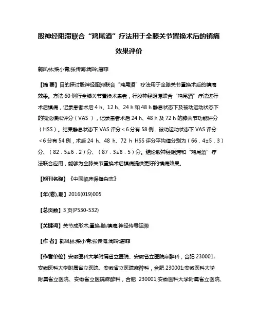 股神经阻滞联合“鸡尾酒”疗法用于全膝关节置换术后的镇痛效果评价