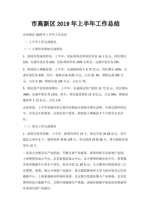 最新-市高新区2019年上半年工作总结 精品