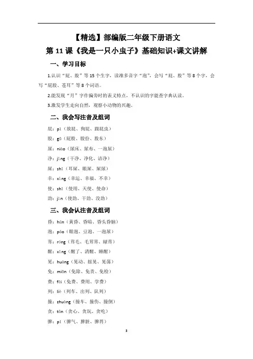 【精选】部编版二年级下册语文第11课《我是一只小虫子》基础知识+课文讲解