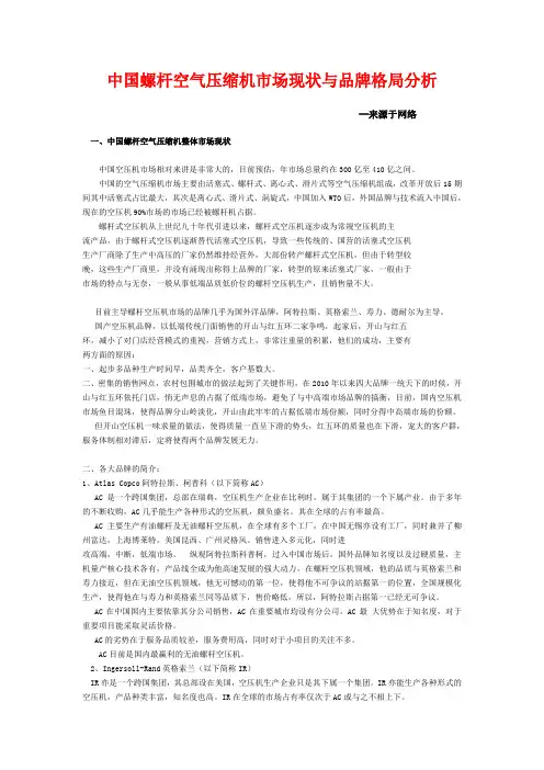 国内各空压品牌规模.产品特点