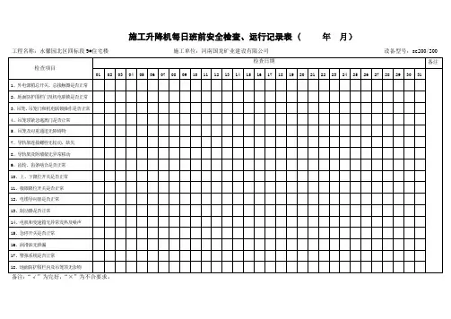 施工升降机日常运行检查记录表