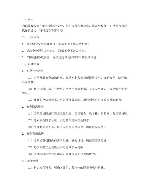 大学安全工作部工作计划