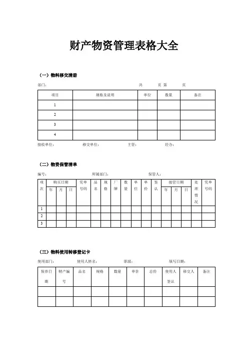 财产物资管理表格大全