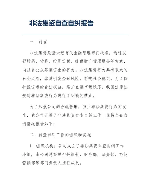 非法集资自查自纠报告
