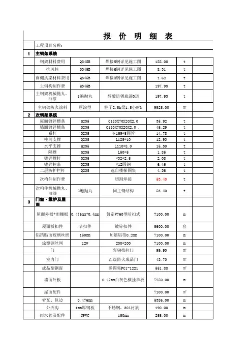 钢结构报价单