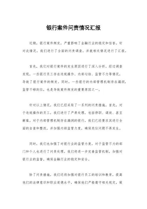银行案件问责情况汇报