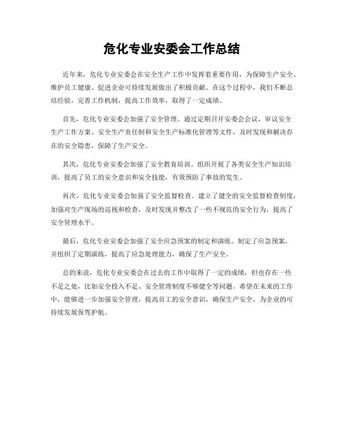 危化专业安委会工作总结