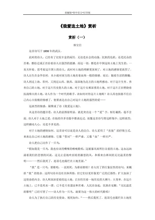 部编版-语文-九年级上册-《我爱这土地》赏析