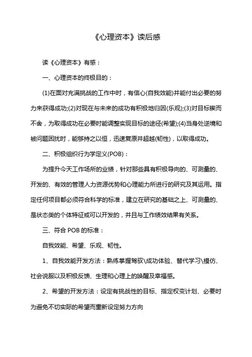 《心理资本》读后感