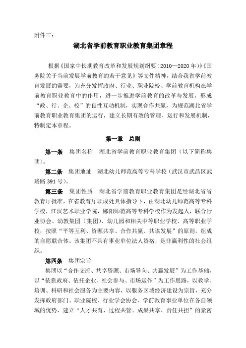 湖北省学前教育职业教育集团章程(草案)