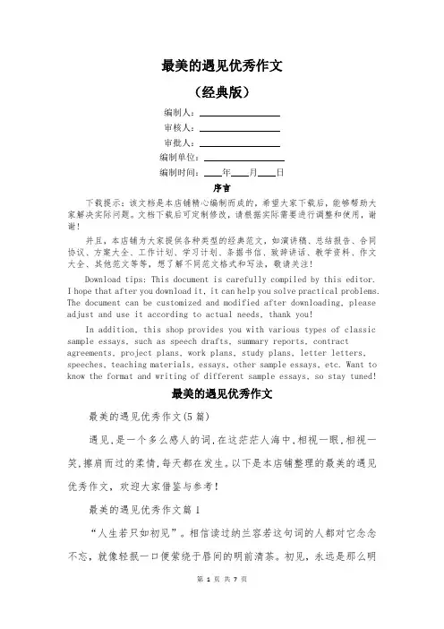 最美的遇见优秀作文