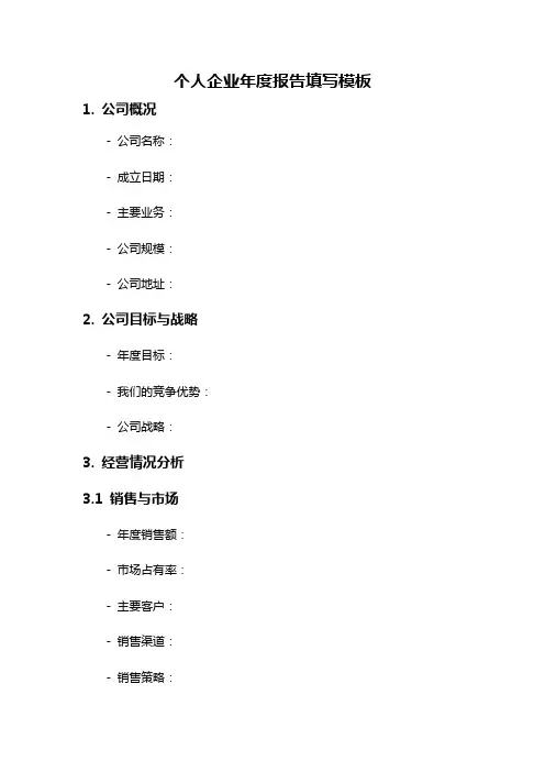 个人企业年度报告填写模板