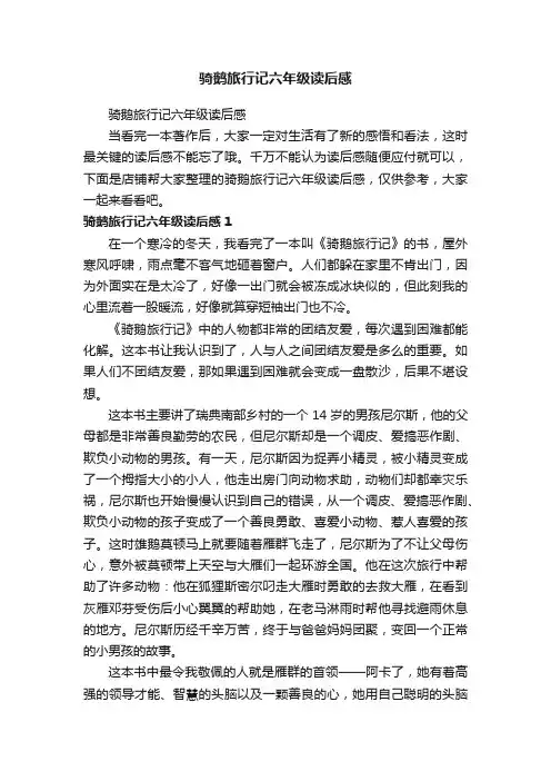 骑鹅旅行记六年级读后感