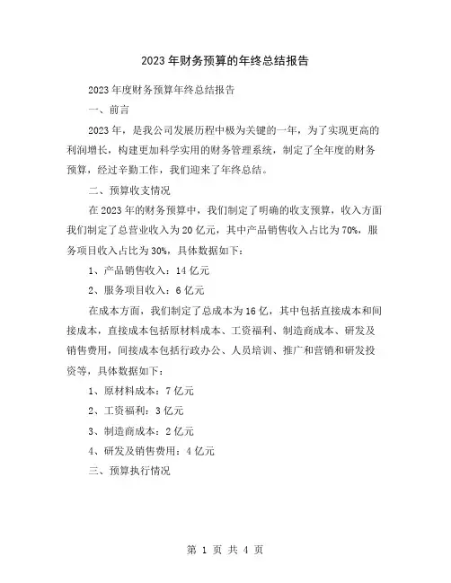 2023年财务预算的年终总结报告