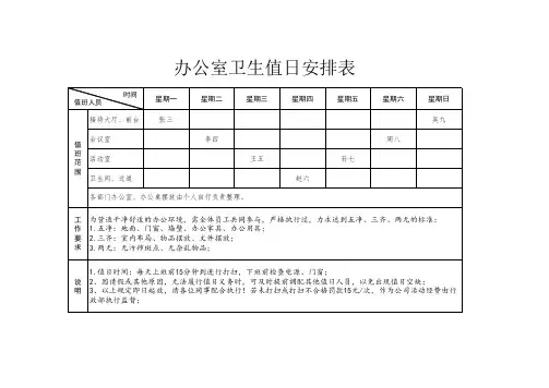 【模板】办公室卫生值日安排表