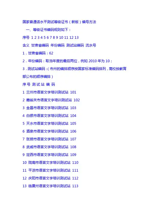 国家普通话水平测试等级证书新证书编号