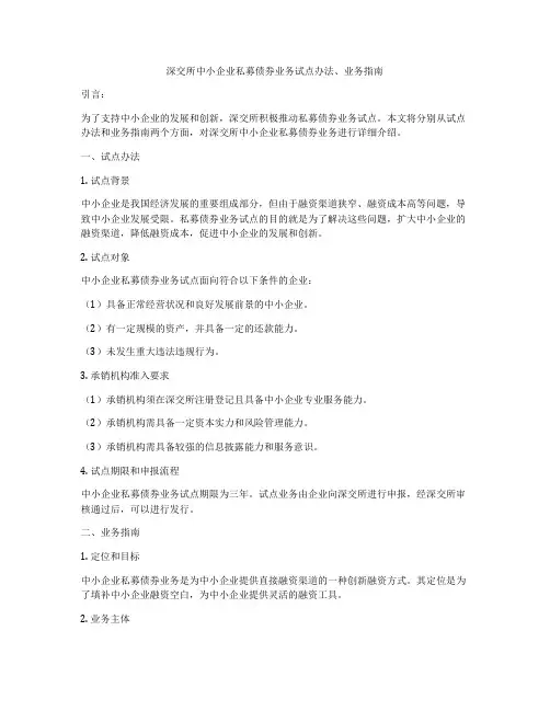 深交所中小企业私募债券业务试点办法、业务指南