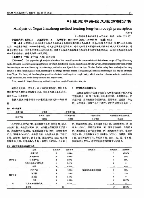 叶桂建中法治久嗽方剂分析