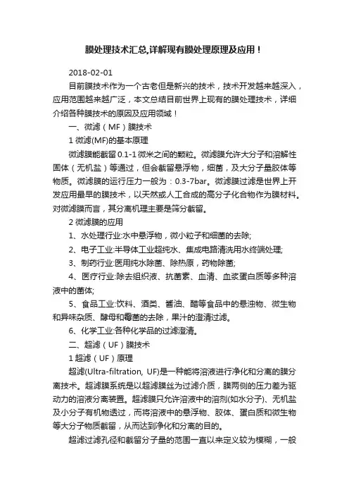 膜处理技术汇总,详解现有膜处理原理及应用！