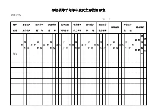 学校领导干部学年度民主评议测评表