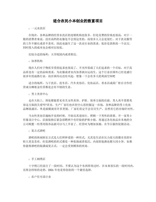 适合农民小本创业的致富项目