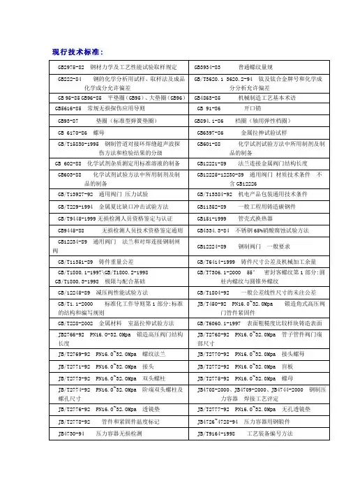 阀门现行技术标准