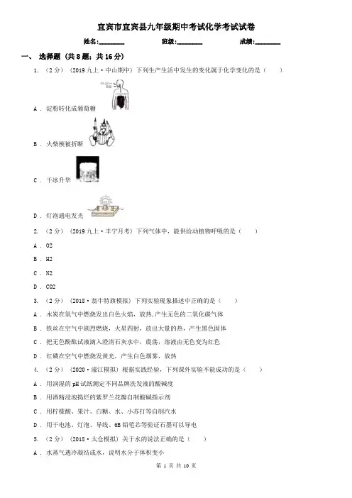 宜宾市宜宾县九年级期中考试化学考试试卷