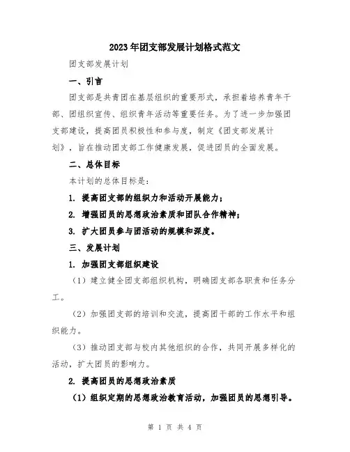 2023年团支部发展计划格式范文