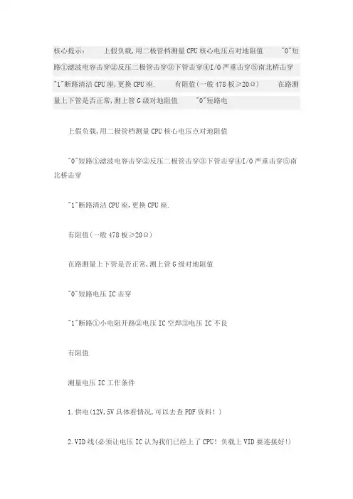 CPU核心供电处上下管D极对地阻值(可大不可小)