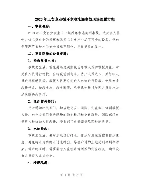 2023年工贸企业循环水池淹溺事故现场处置方案