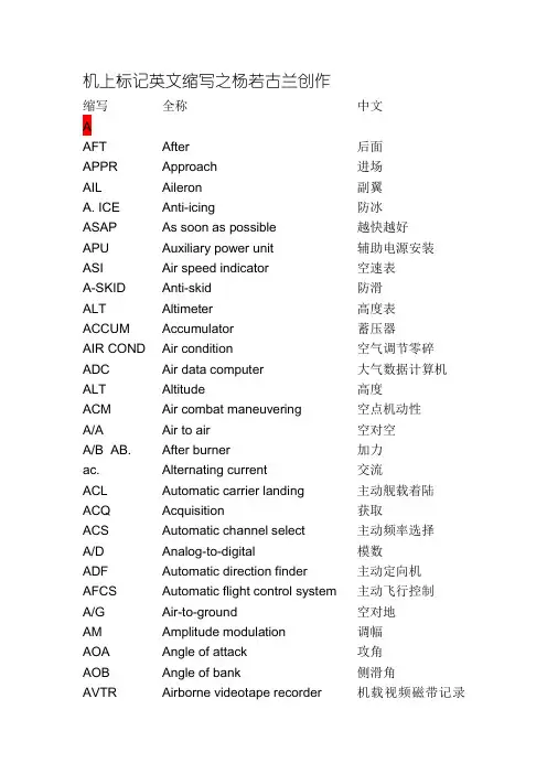 航空缩略语一览表