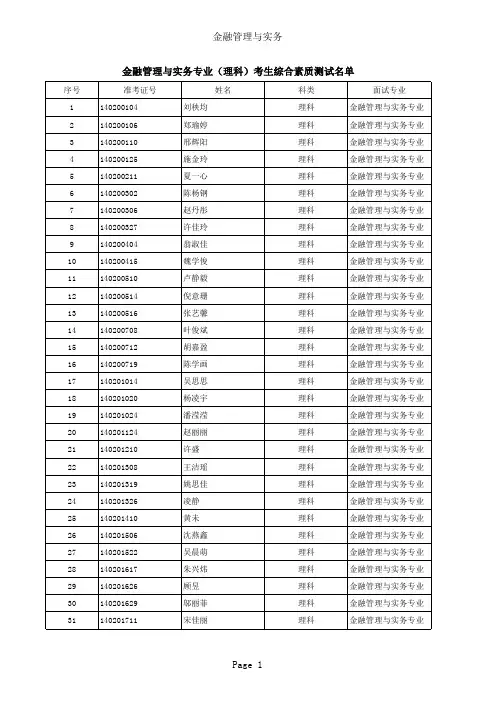 理科各专业综合素质测试名单xls