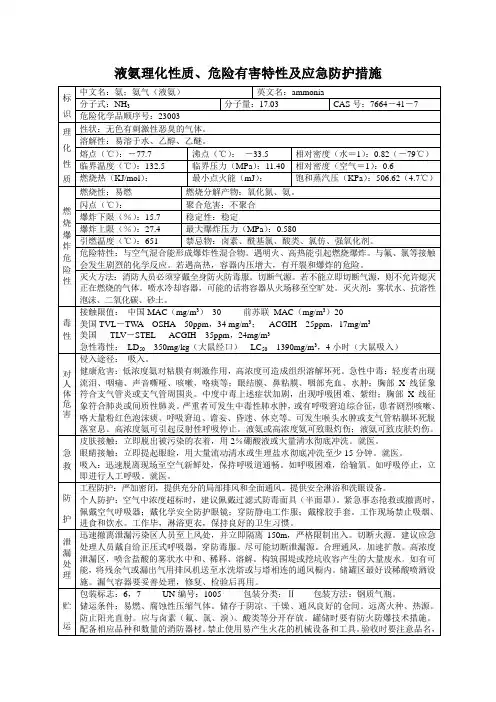 液氨理化性质危险有害特性及应急防护措施