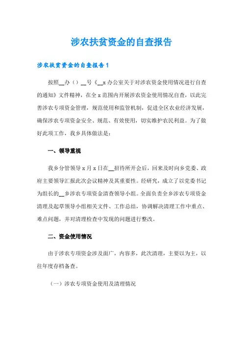涉农扶贫资金的自查报告