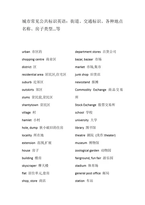 城市常见公共标识英语：街道、交通标识、各种地点名称、房子类型...等
