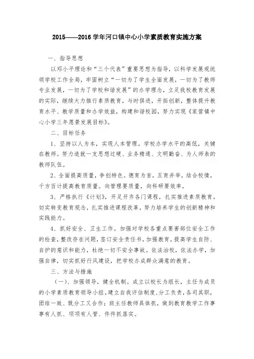 2015-2016素质教育实施方案